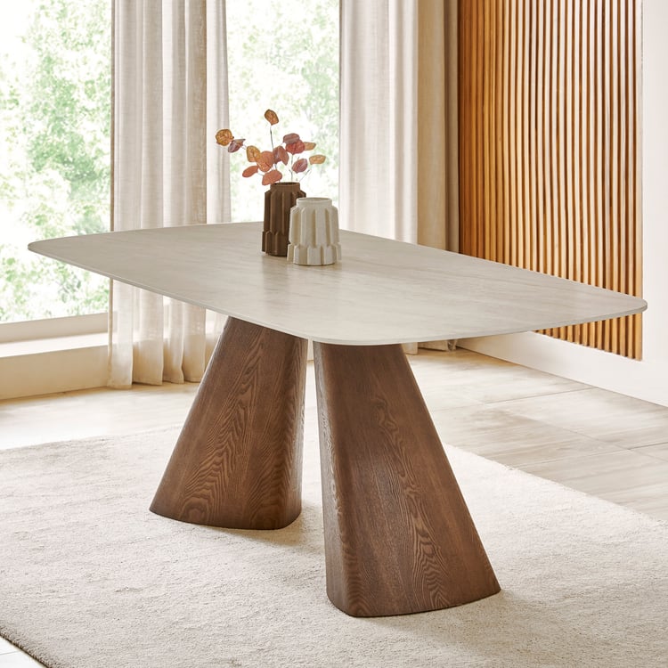 Alder Ceramic Top 6-Seater Dining Set with Swivel Chairs - Beige