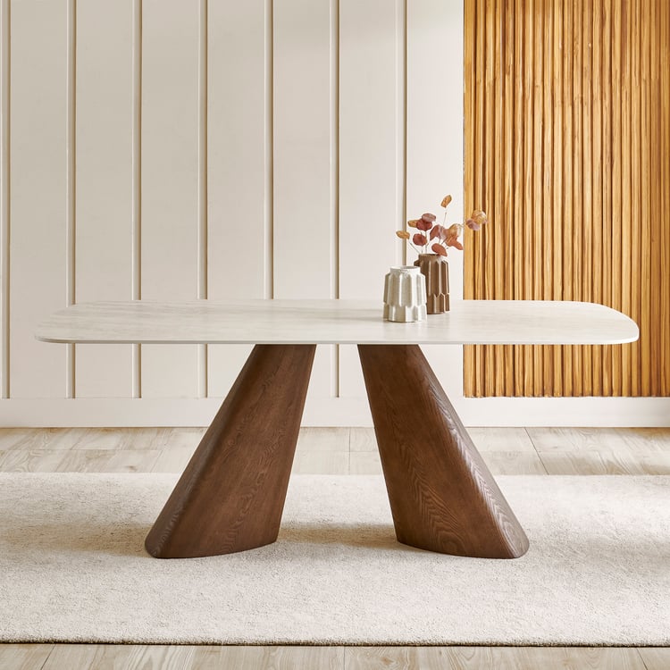 Alder Ceramic Top 6-Seater Dining Set with Swivel Chairs - Beige