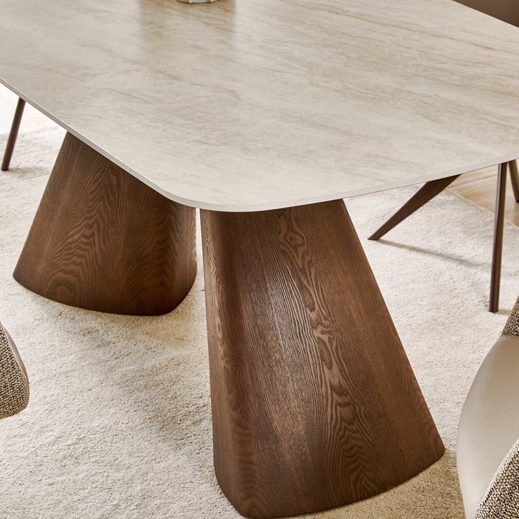 Alder Ceramic Top 6-Seater Dining Set with Swivel Chairs - Beige