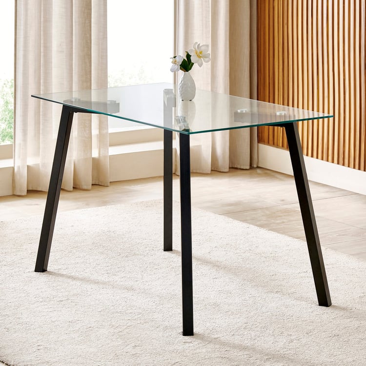 Helios Paul NXT Tempered Glass Top 4-Seater Dining Set with Chairs - Black
