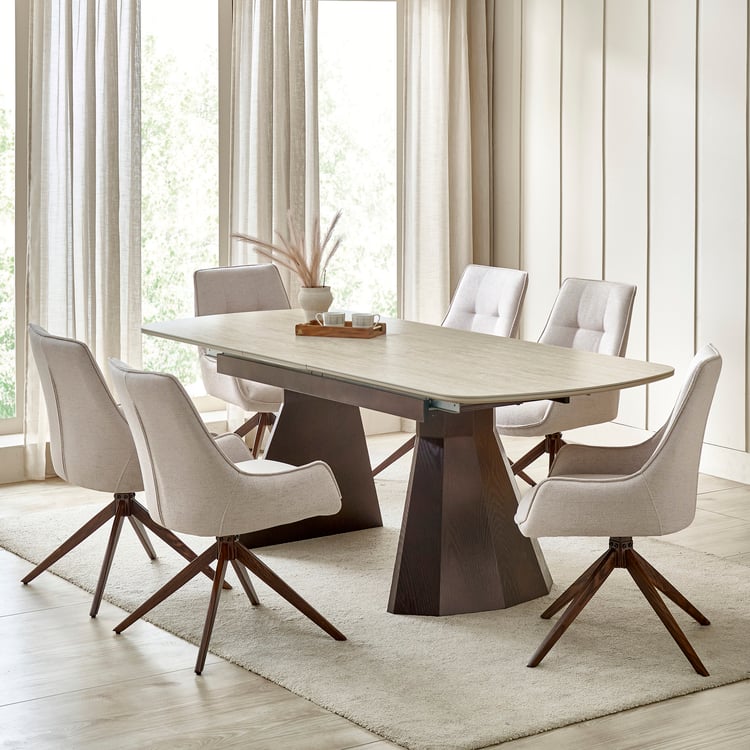 Iris Sintered Stone Top 6-8 Seater Extendable Dining Set with Chairs - Beige