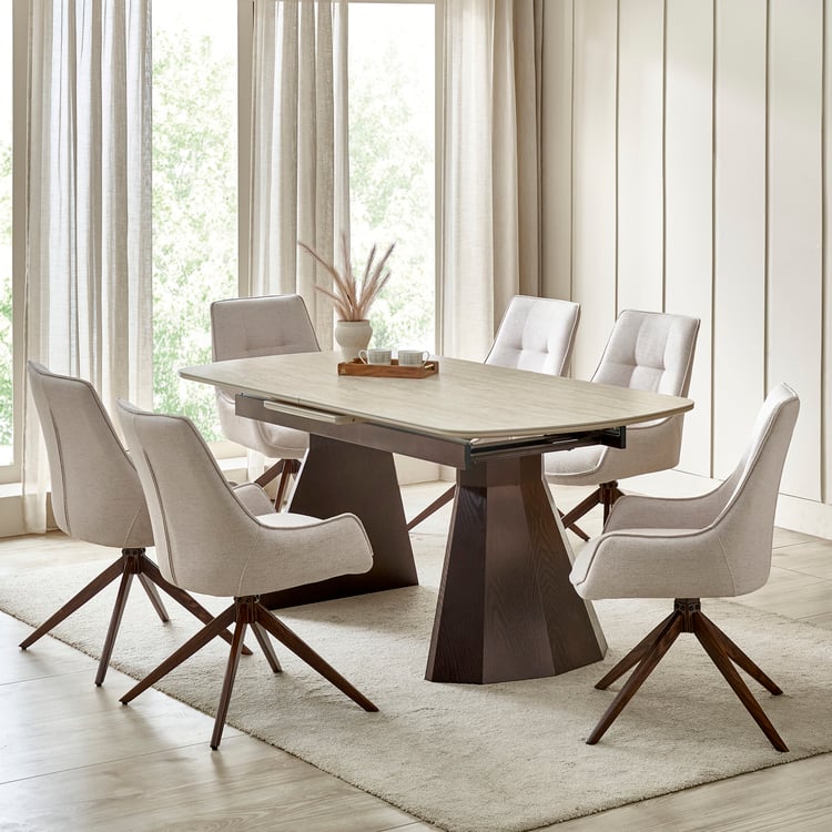 Iris Sintered Stone Top 6-8 Seater Extendable Dining Set with Chairs - Beige