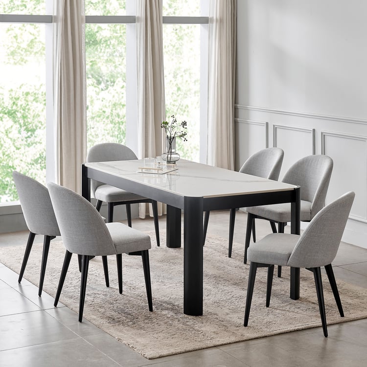Norway Ceramic Top 6-Seater Dining Set with Chairs - White