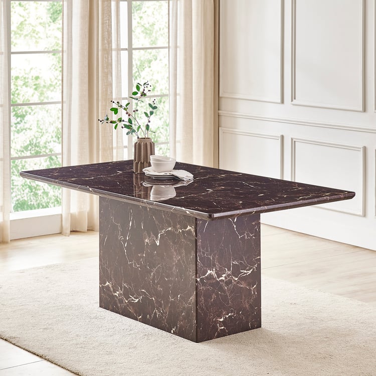 Pavis Faux Marble Top 6-Seater Dining Set with Chairs - Brown