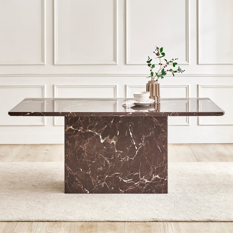 Pavis Faux Marble Top 6-Seater Dining Set with Chairs - Brown