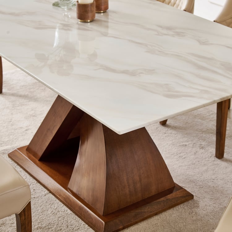 Prince Neo Faux Marble Top 6-Seater Dining Set with Chairs - Beige