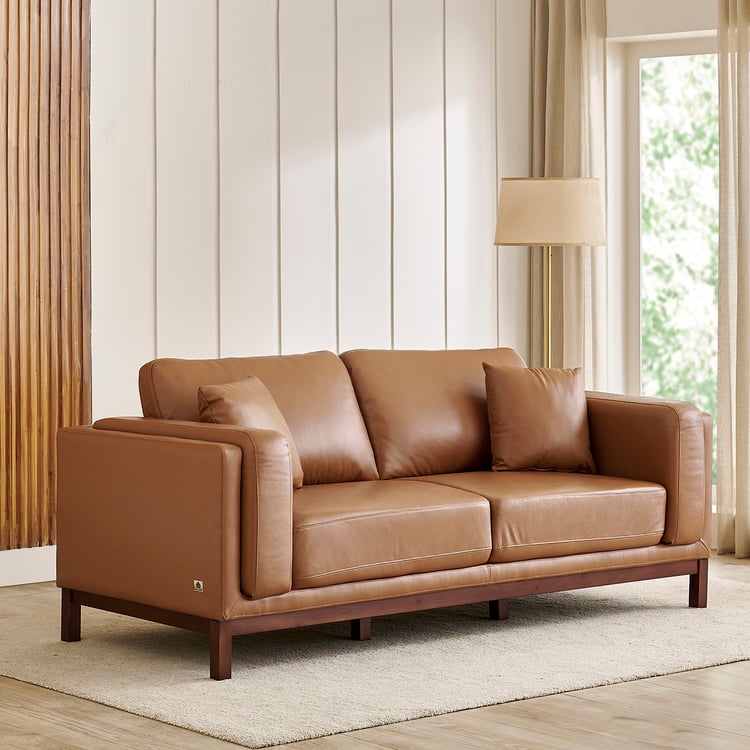 Lansbury NXT Half Leather 3-Seater Sofa with Cushions - Tan