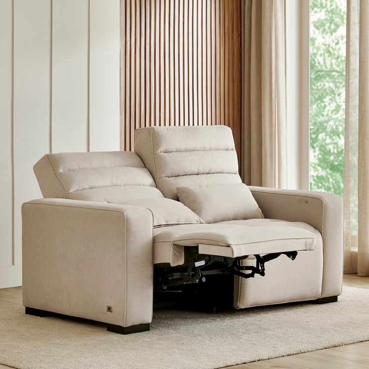Baxter Fabric 2-Seater Electric Recliner with Cushions - Beige