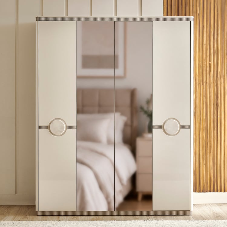 Inara 4-Door Wardrobe with Mirrors - Cream