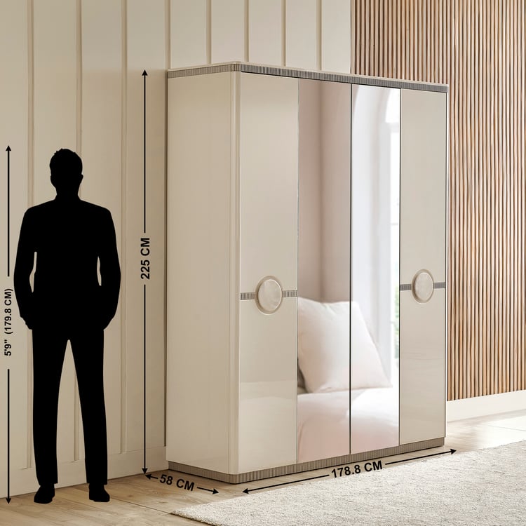 Inara 4-Door Wardrobe with Mirrors - Cream