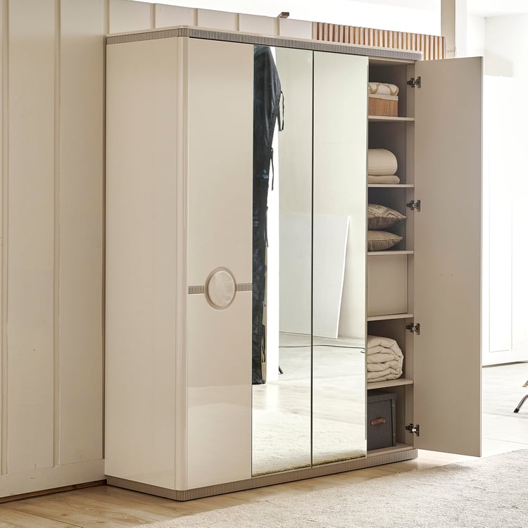 Inara 4-Door Wardrobe with Mirrors - Cream