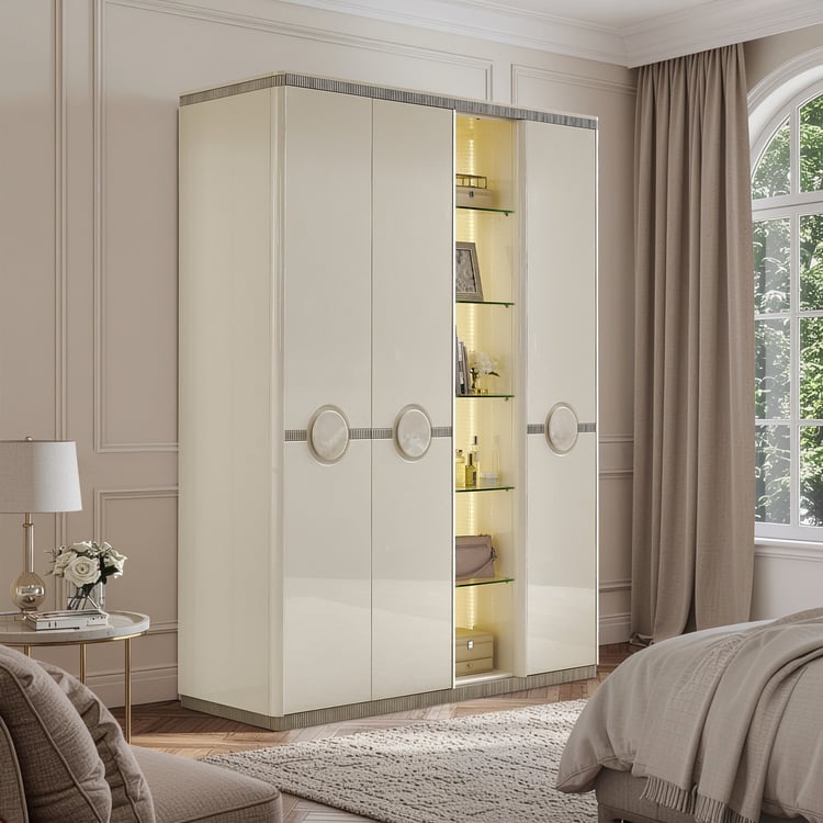 Inara 3-Door Wardrobe with Curio - Cream