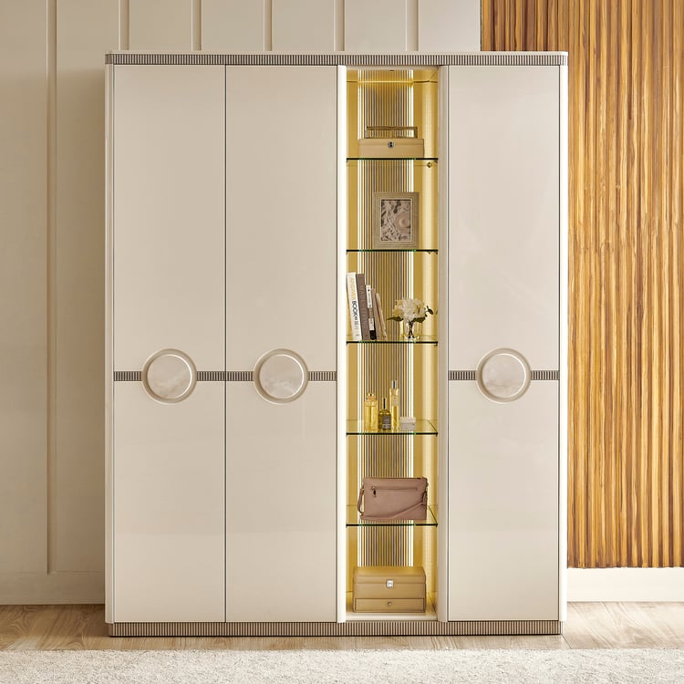 Inara 3-Door Wardrobe with Curio - Cream