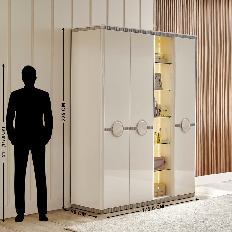 Inara 3-Door Wardrobe with Curio - Cream