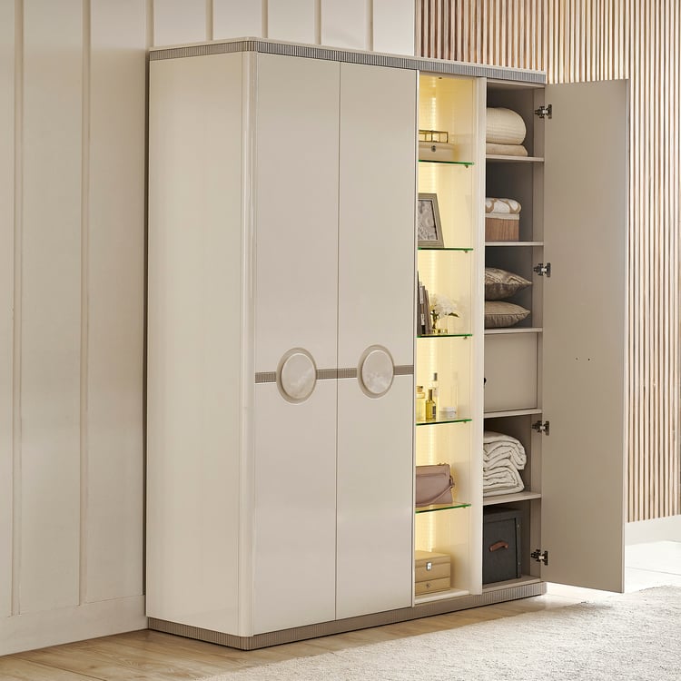 Inara 3-Door Wardrobe with Curio - Cream