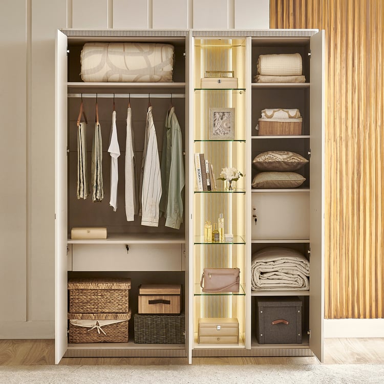 Inara 3-Door Wardrobe with Curio - Cream