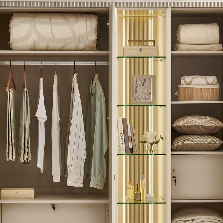 Inara 3-Door Wardrobe with Curio - Cream