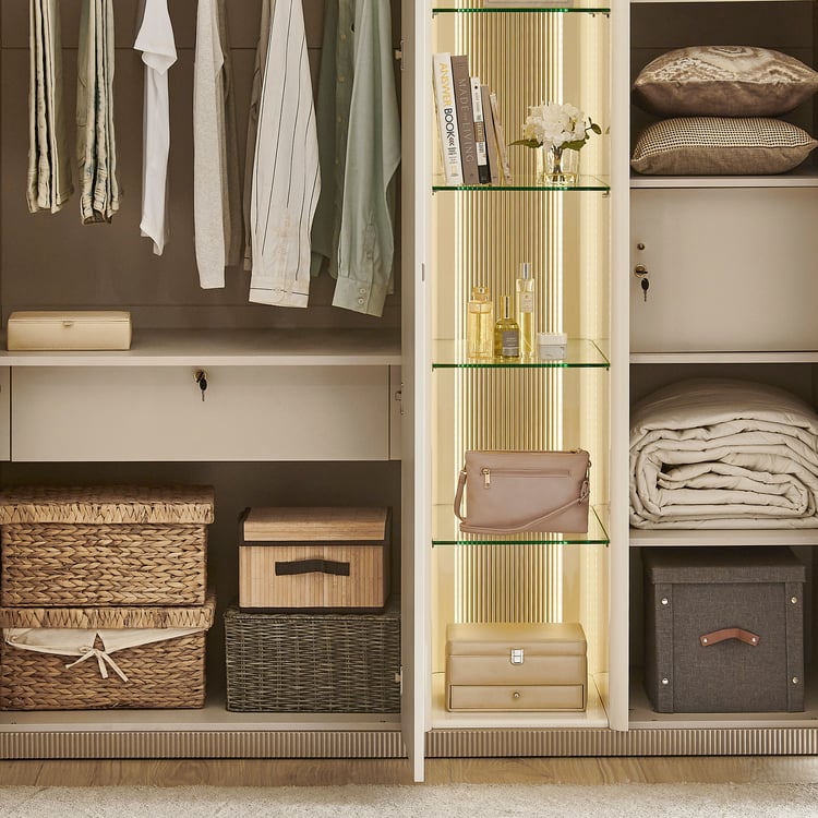Inara 3-Door Wardrobe with Curio - Cream