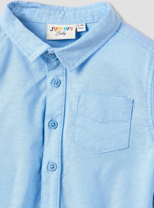 Juniors Solid Long Sleeves Shirt Style Bodysuit with Roll-Up Tab