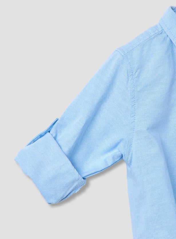 Juniors Solid Long Sleeves Shirt Style Bodysuit with Roll-Up Tab