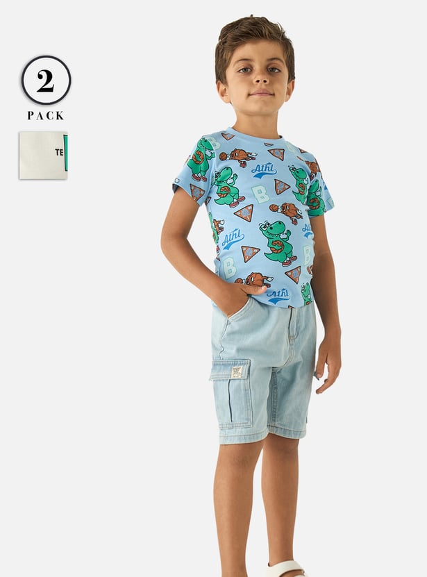 Juniors Printed Crew Neck T-shirt with Short Sleeves - Set of 2