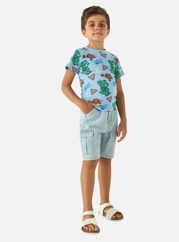 Juniors Printed Crew Neck T-shirt with Short Sleeves - Set of 2