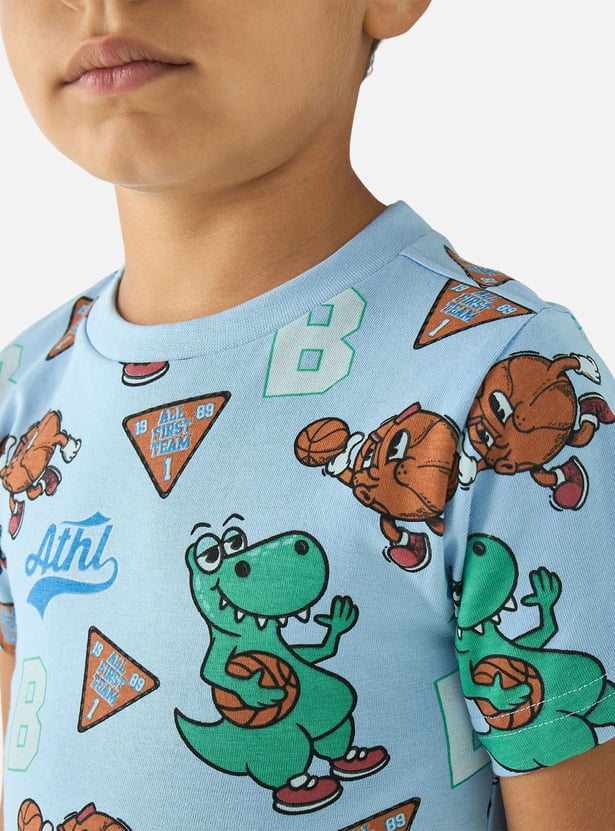 Juniors Printed Crew Neck T-shirt with Short Sleeves - Set of 2