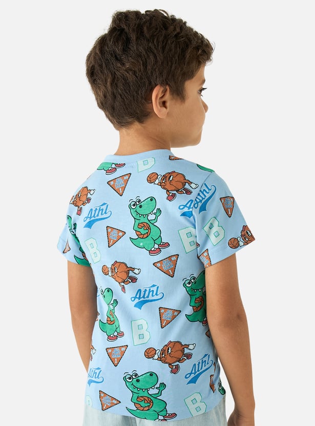 Juniors Printed Crew Neck T-shirt with Short Sleeves - Set of 2