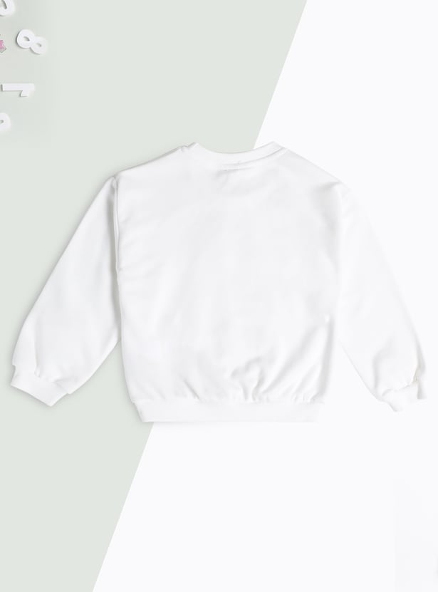 Juniors Floral Sequinned Round Neck Sweatshirt with Long Sleeves