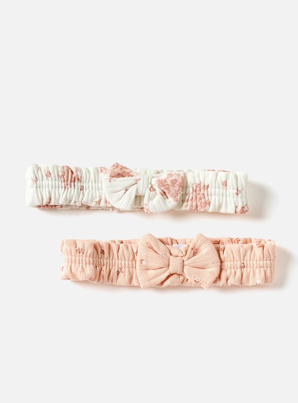 Juniors Floral Print Headband with Bow Detail - Set of 2