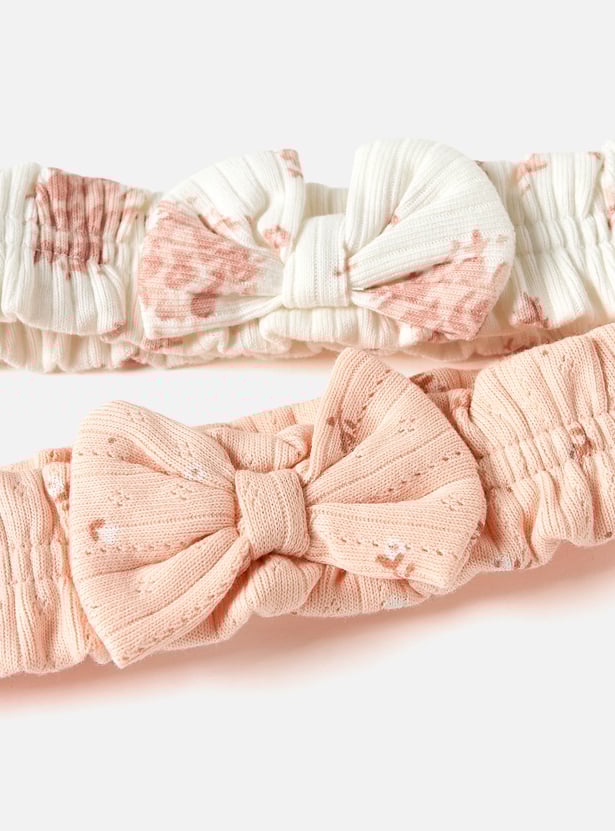 Juniors Floral Print Headband with Bow Detail - Set of 2