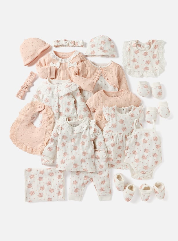 Juniors Floral Print Headband with Bow Detail - Set of 2