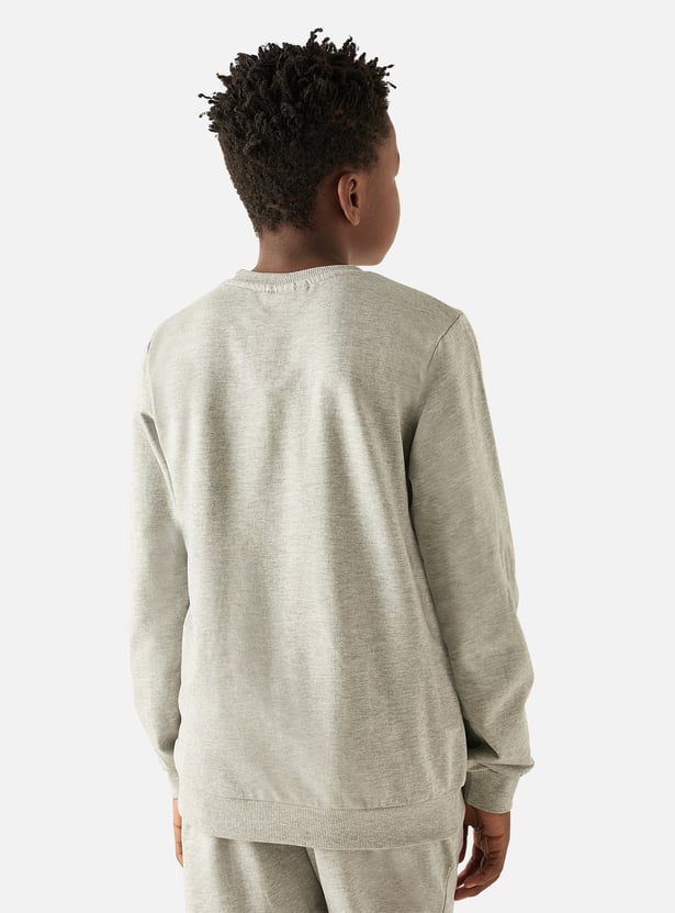 Juniors Printed Pullover with Crew Neck and Long Sleeves