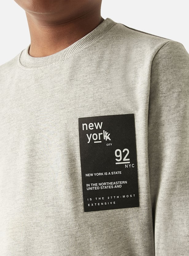 Juniors Printed Pullover with Crew Neck and Long Sleeves