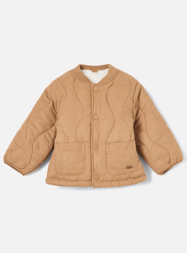 Giggles Quilted Jacket with Snap Button Closure and Long Sleeves