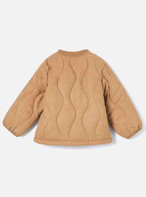 Giggles Quilted Jacket with Snap Button Closure and Long Sleeves