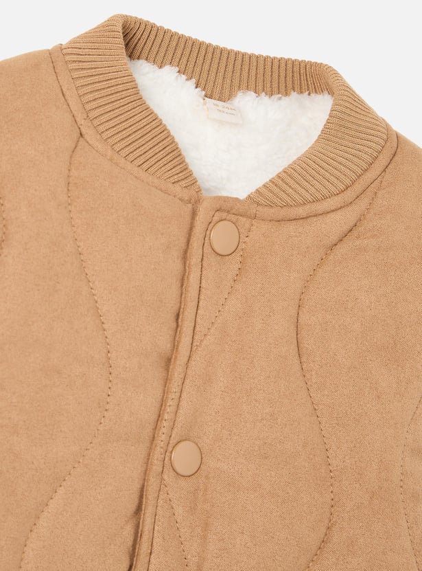 Giggles Quilted Jacket with Snap Button Closure and Long Sleeves