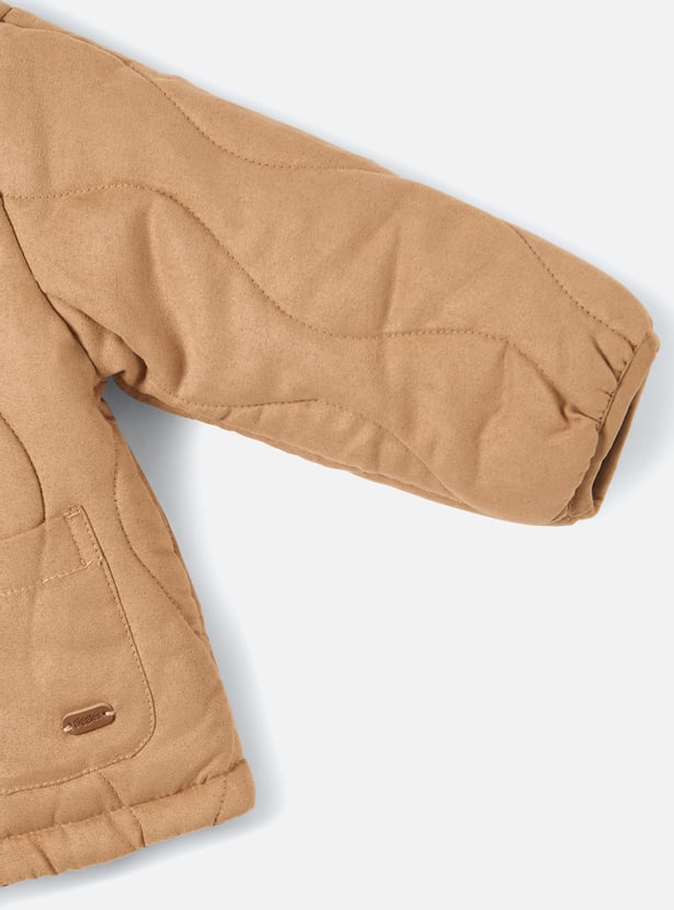 Giggles Quilted Jacket with Snap Button Closure and Long Sleeves