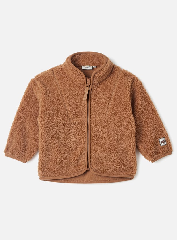 Juniors Textured Jacket with Long Sleeves and Zip Closure