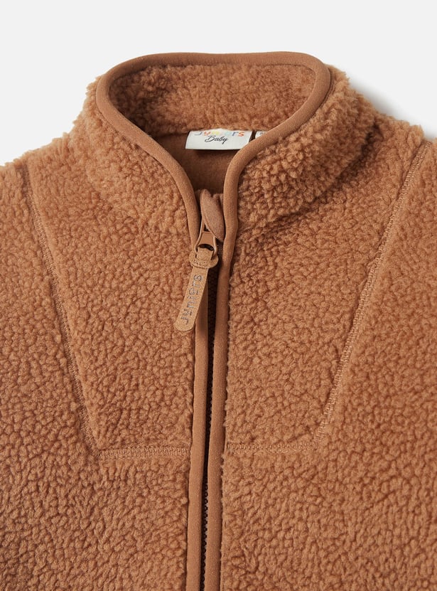 Juniors Textured Jacket with Long Sleeves and Zip Closure