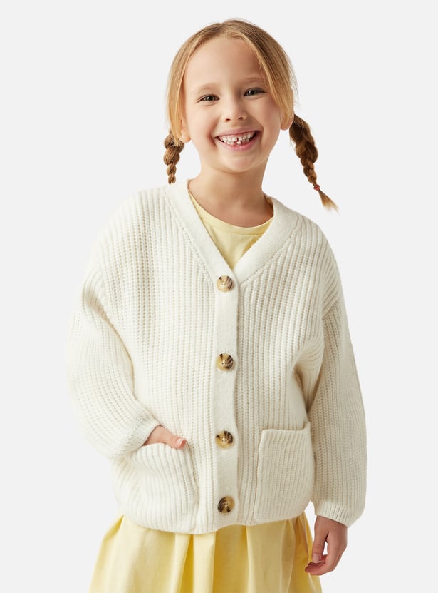 Juniors Textured Cardigan with Pockets and Long Sleeves
