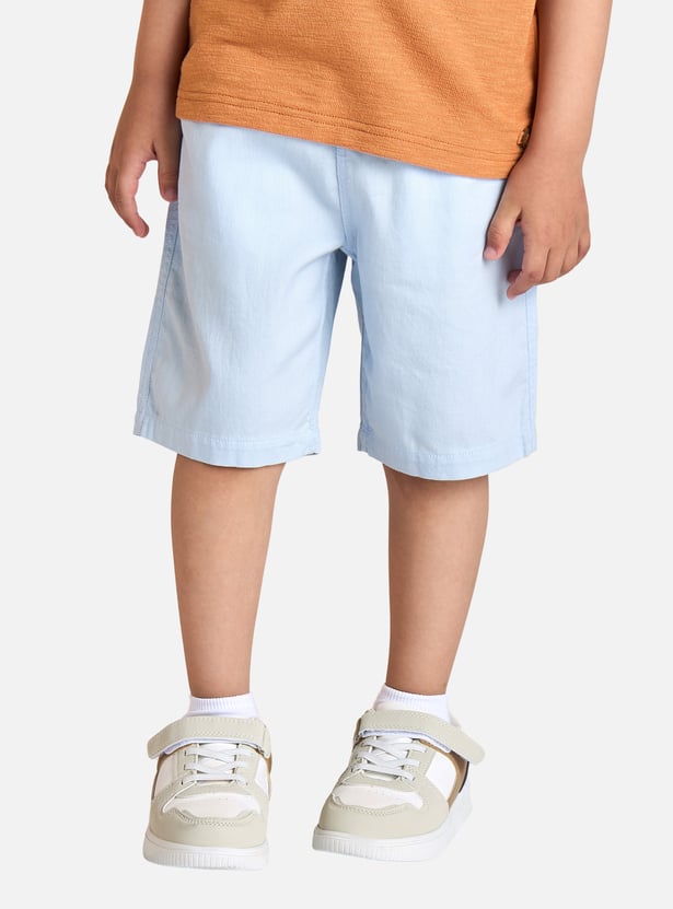 Juniors Solid Shorts with Pockets and Button Closure