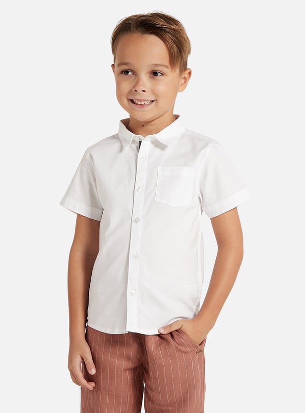 Juniors Solid Button Up Shirt with Chest Pocket