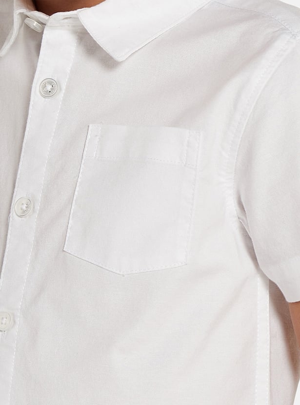 Juniors Solid Button Up Shirt with Chest Pocket