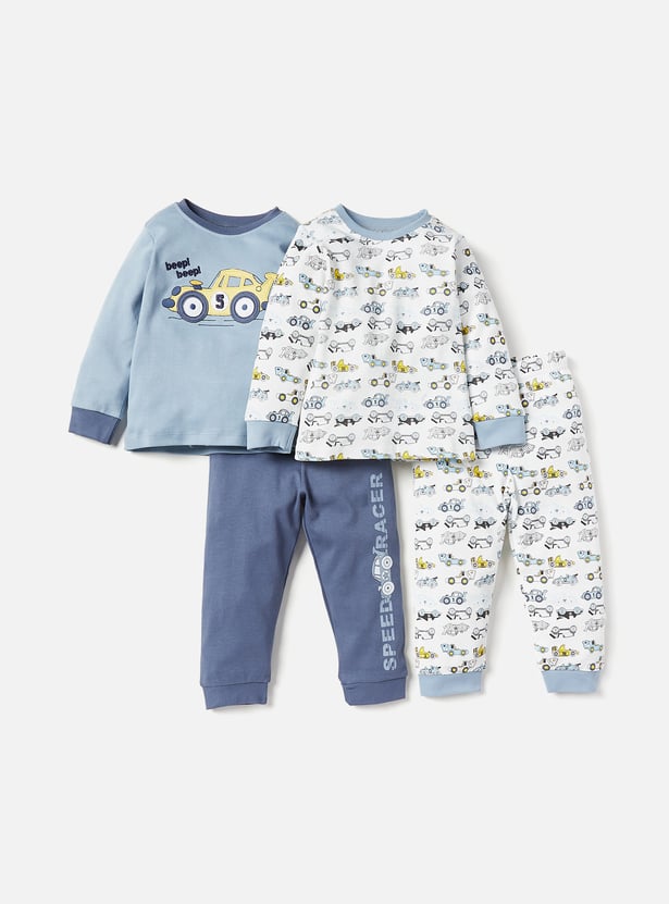 Juniors Car Print Long Sleeves T-shirt and Pyjamas - Set of 2