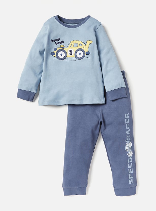 Juniors Car Print Long Sleeves T-shirt and Pyjamas - Set of 2