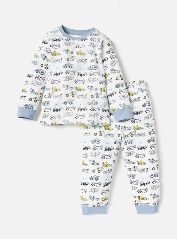 Juniors Car Print Long Sleeves T-shirt and Pyjamas - Set of 2