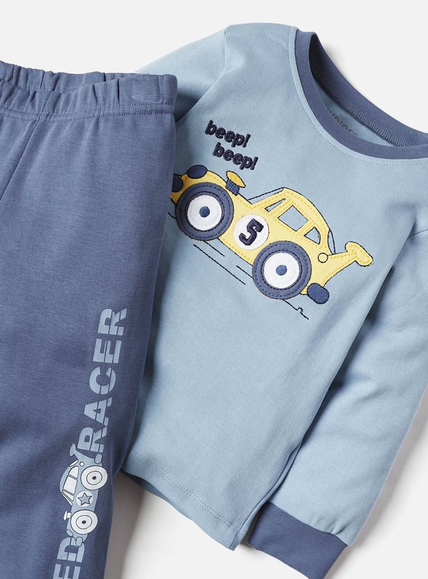 Juniors Car Print Long Sleeves T-shirt and Pyjamas - Set of 2
