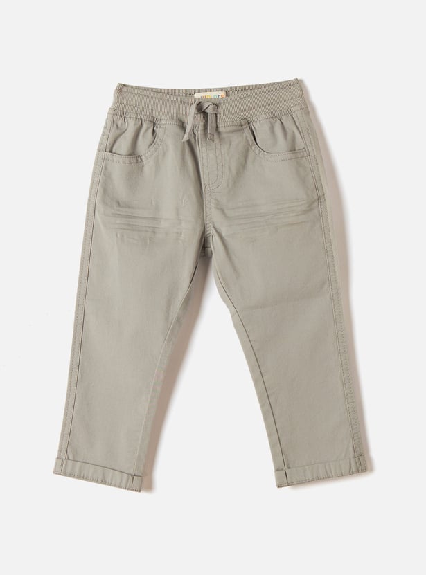 Juniors Solid Mid-Rise Pants with Drawstring Closure and Pockets