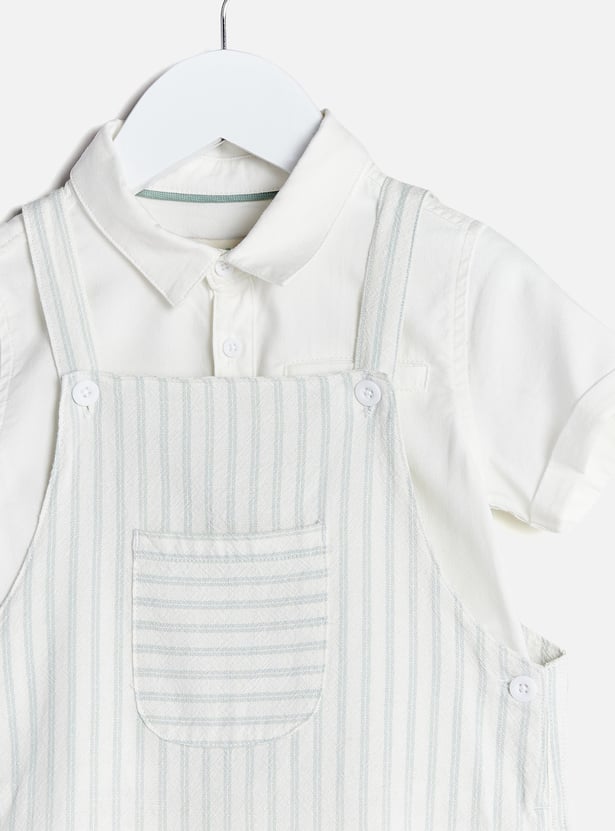 Juniors Solid Shirt and Striped Romper Set